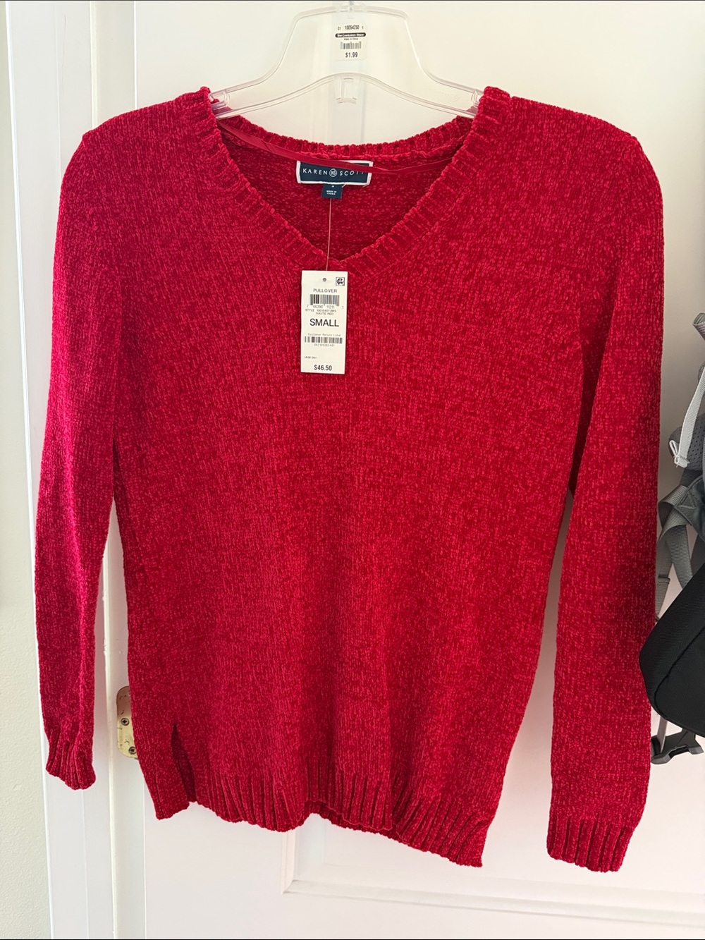 Karen Scott Red V-Neck Chenille Sweater